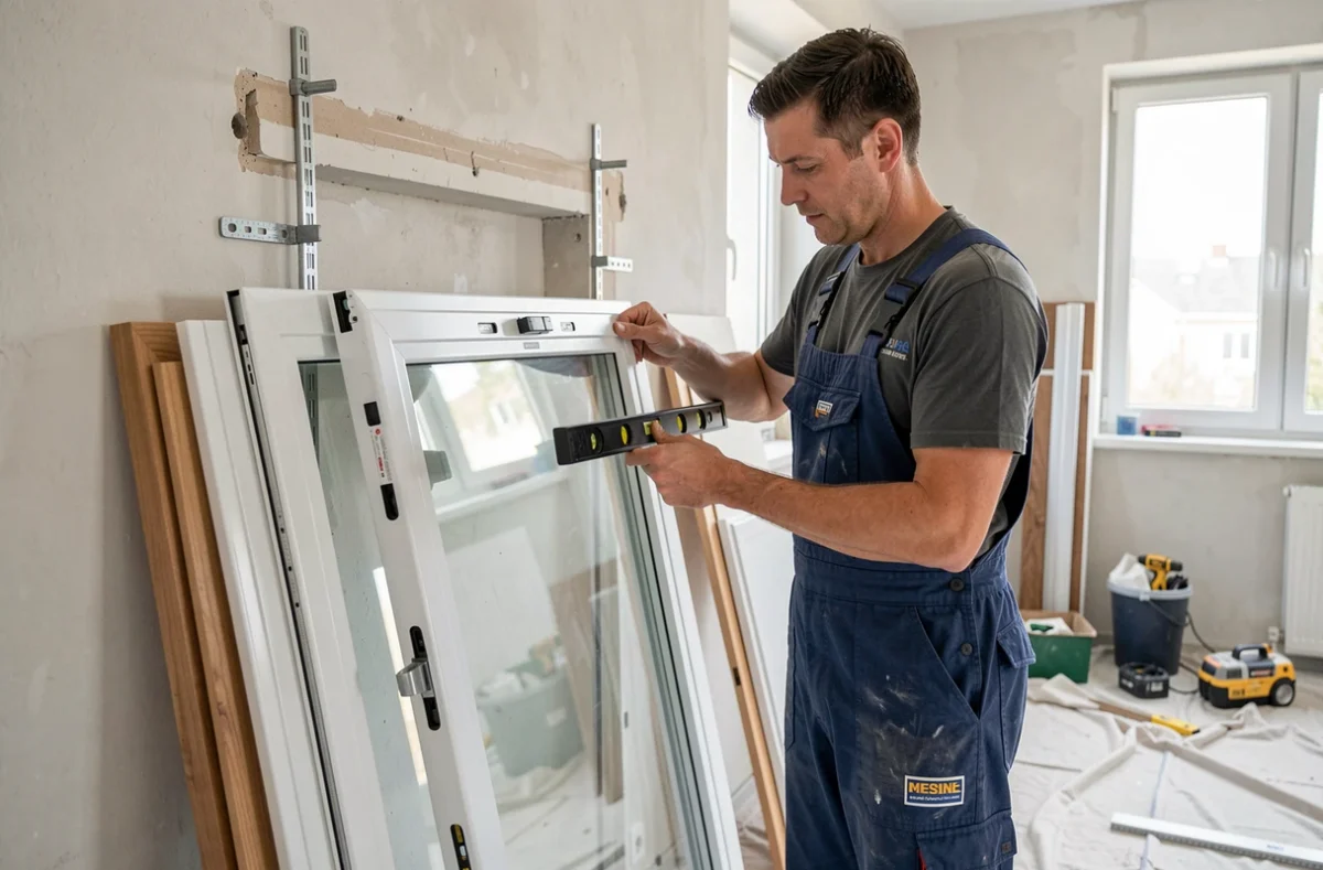 Artisan spécialiste de la pose de fenêtres PVC, aluminium et bois lors d'une installation en appartement