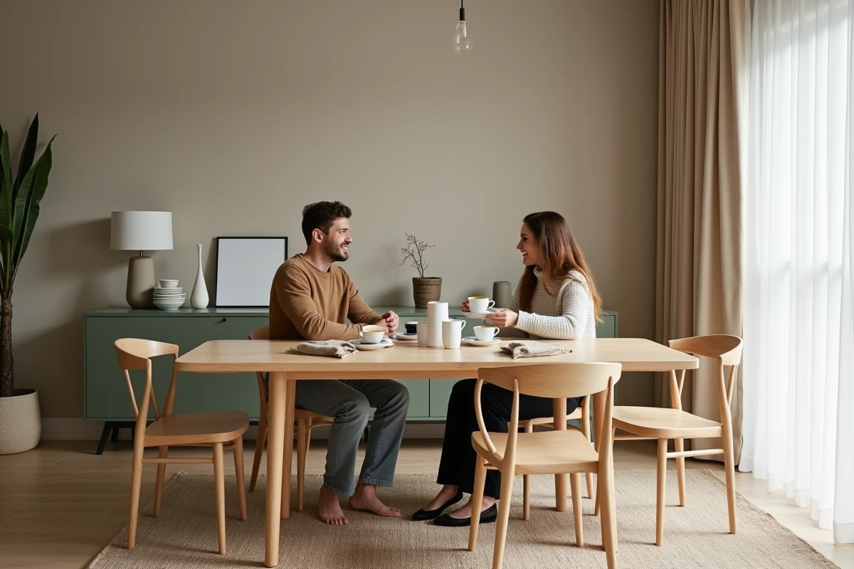Couple scandinave partageant un café dans une salle à manger moderne