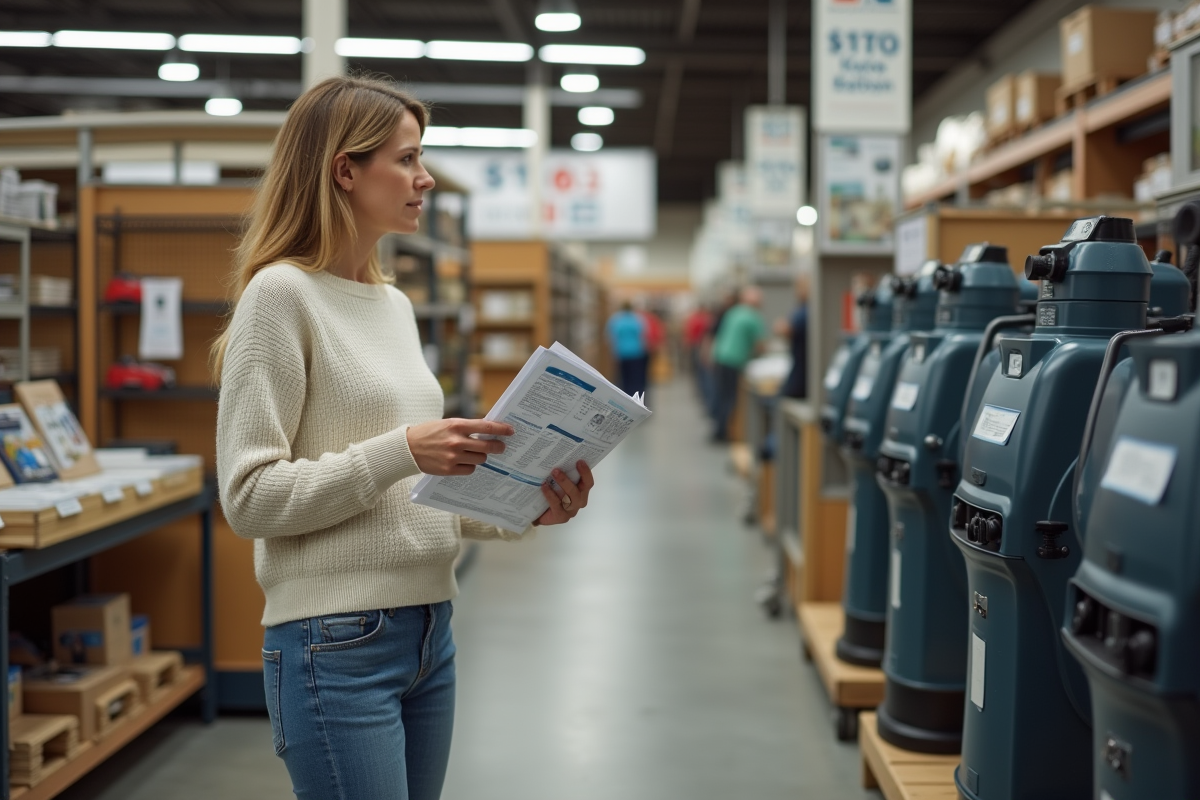 Femme cliente observant machines d isolation en magasin