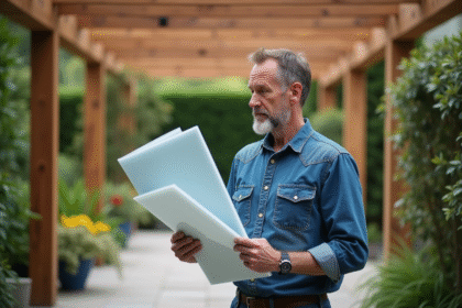 Homme d'âge moyen compare deux plaques de polycarbonate