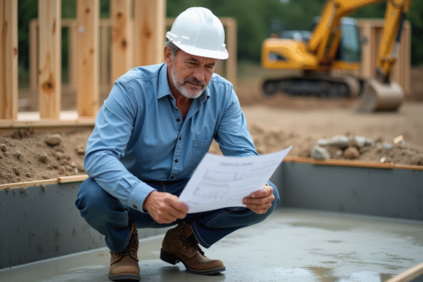 Ingénieur civil en extérieur près d'une dalle de béton
