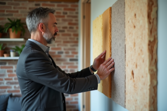 Homme inspectant des isolants dans un intérieur moderne