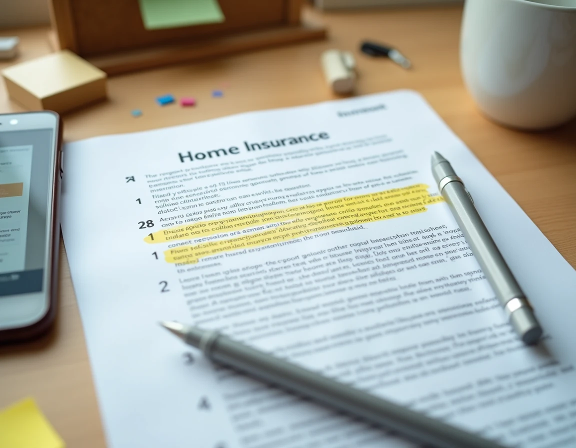 Gros plan sur les petites lignes d'un contrat d'assurance habitation avec des passages surlignés