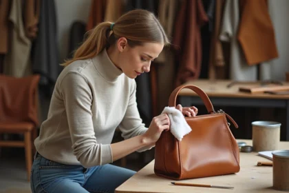 Femme préparant un sac en cuir pour la peinture dans un atelier