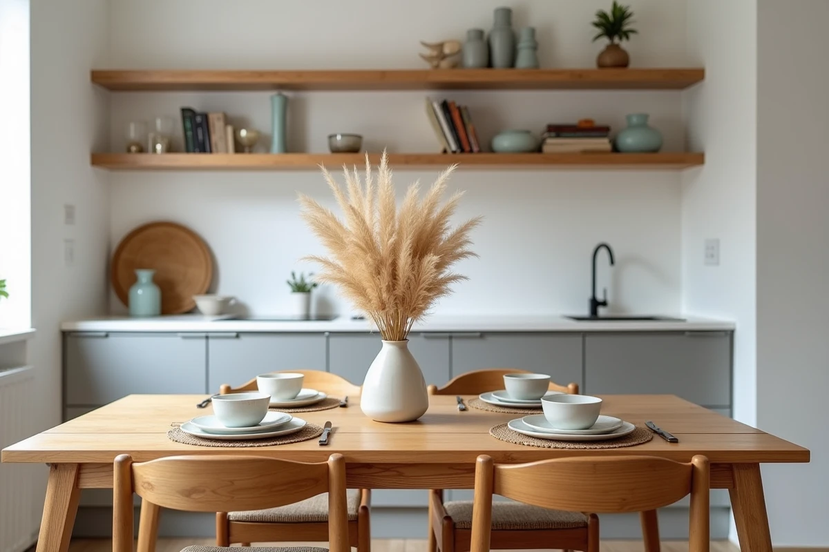 Salle à manger d'un appartement meublé en location à Lille, aménagée et décorée par une agence spécialisée